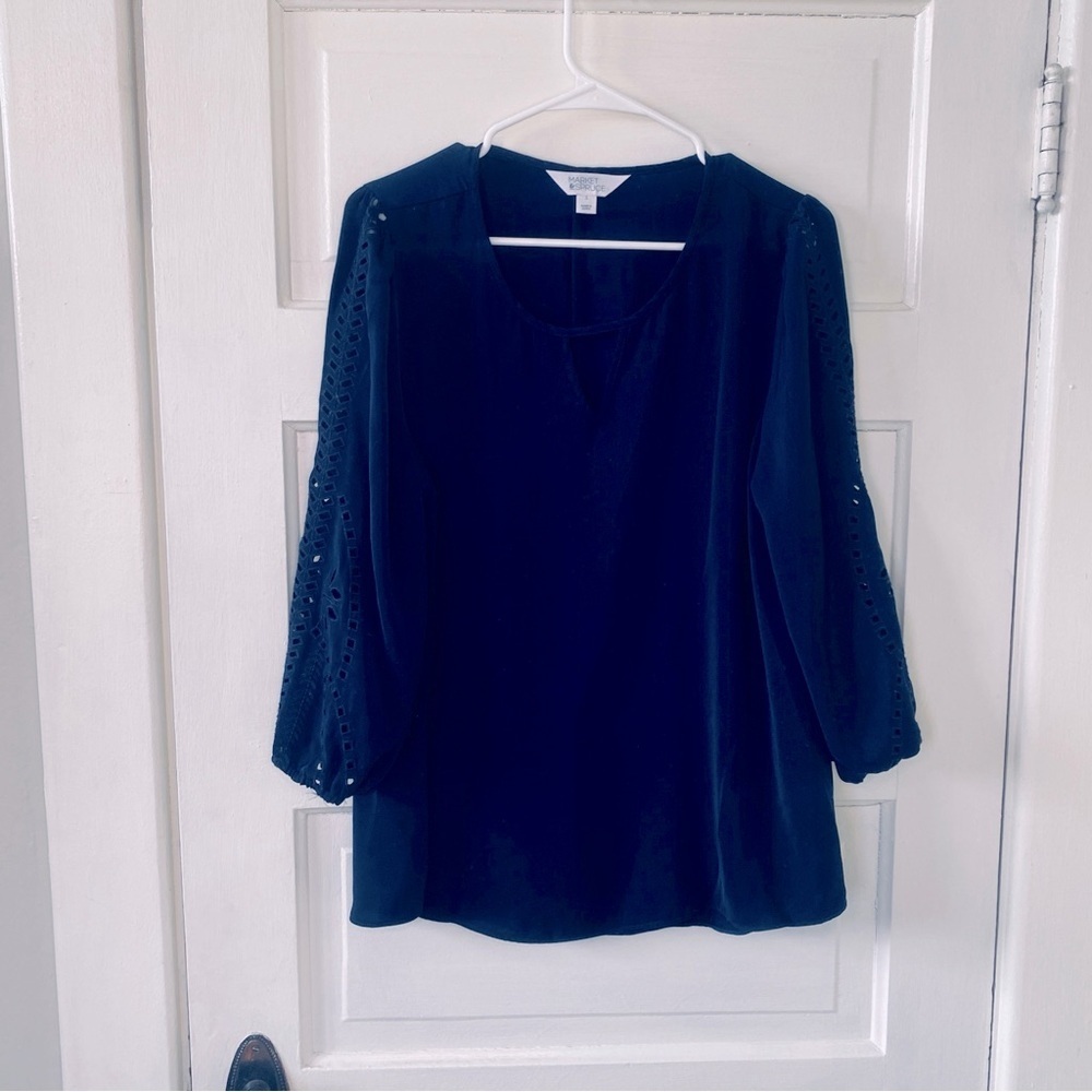 MARKET & SPRUCE Three Quarter Cut Out Sleeve Navy Blue Women's Top Size Large